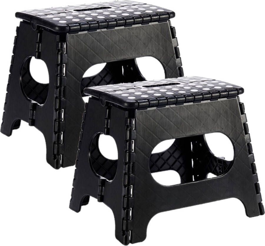 Kipit 2x stuks inklapbaar keukenkrukje opstapjes zwart 30 x 27 cm Keuken badkamer slaapkamer krukjes