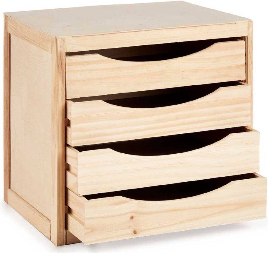 Kipit Kantoor organiser ladeblok hout 39 x 30 x 38 cm 4x lades opbergen Ladeblok