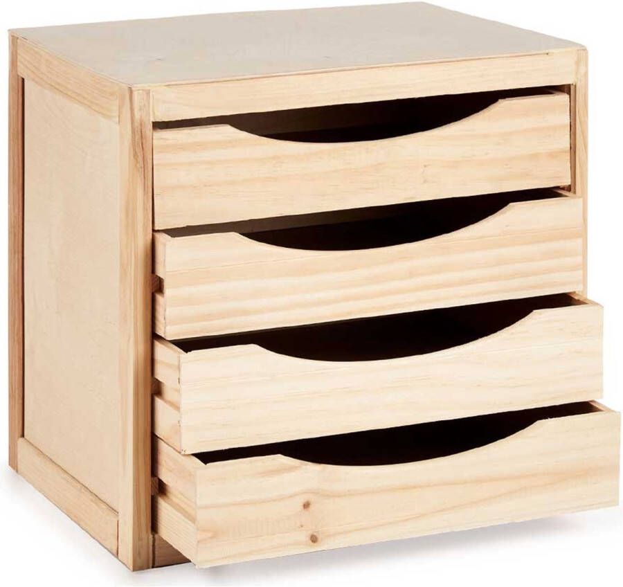 Kipit Kantoor organiser ladeblok hout 39 x 30 x 38 cm 4x lades opbergen Ladeblok