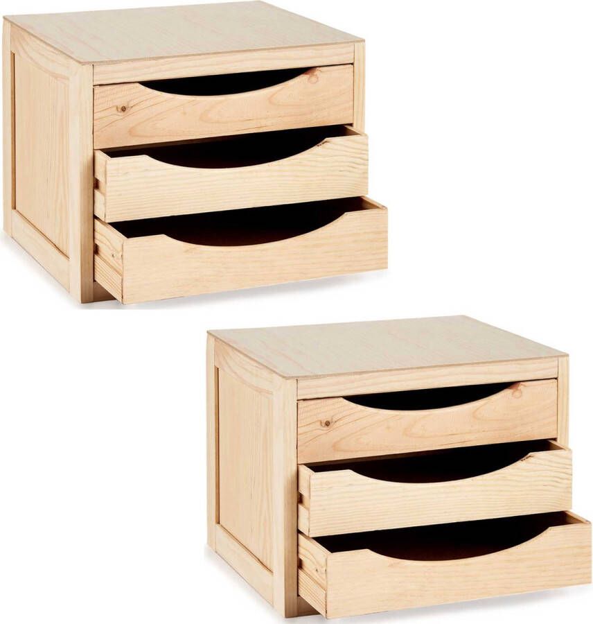 Kipit 2x Stuks Kantoor organiser ladeblokken hout 39 x 30 x 29 cm 3x lades Ladeblok