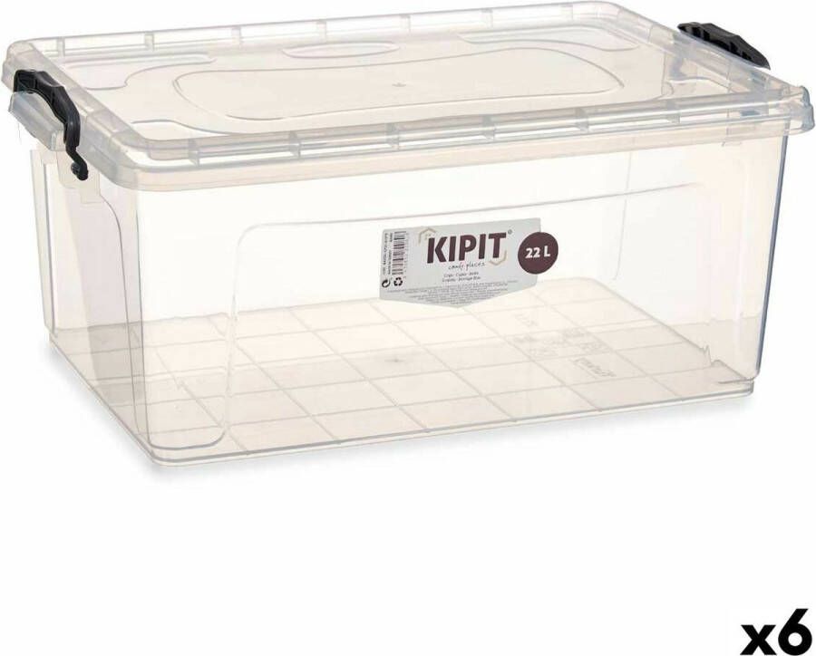 Kipit Opbergbak met Deksel Transparant Plastic 22 L 32 x 20 5 x 50 cm (6 Stuks)