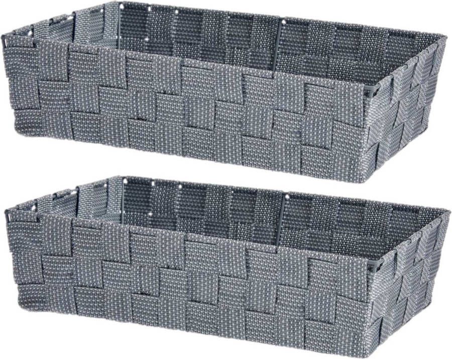 Kipit Set van 2x stuks kast badkamer opbergmandjes zilvergrijs 34 x 21 x 8 5 cm Kastmandjes lade vakverdelers Gevlochten stof met frame
