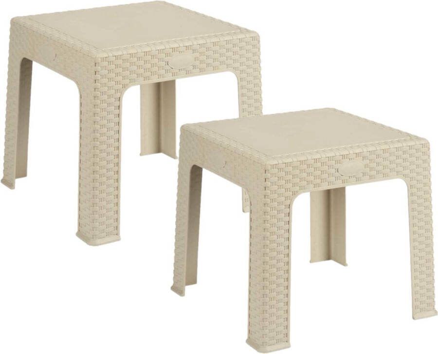 Kipit Set van 2x stuks rotan bijzettafeltjes plantenverhogers creme beige 47 x 47 x 42 cm voor binnen buiten