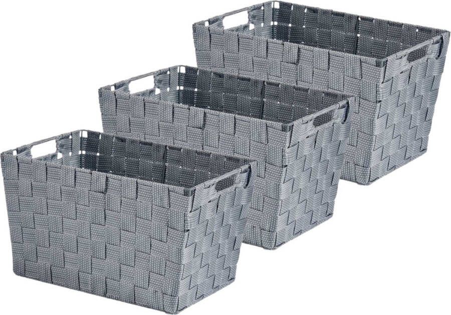 Kipit Set van 3x stuks kast badkamer opbergmandjes zilvergrijs 35 x 25 x 20 cm Kastmandjes lade vakverdelers Gevlochten stof met frame