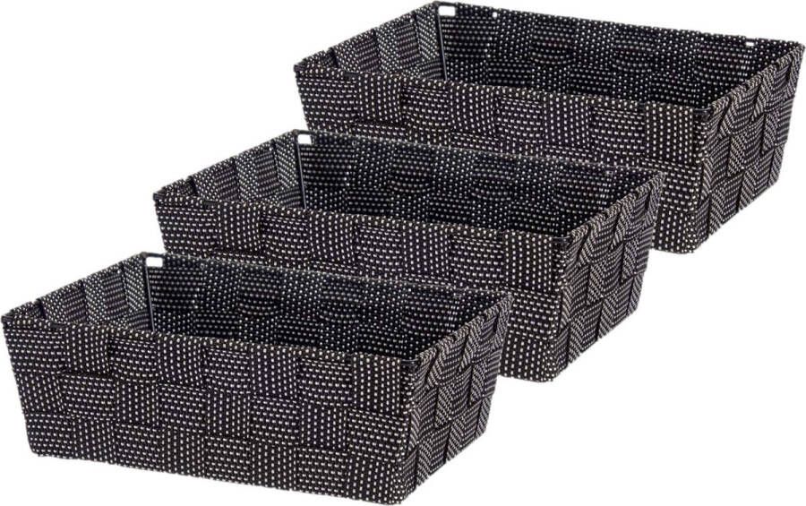 Kipit Set van 3x stuks kast badkamer opbergmandjes zwart 24 x 20 x 8 cm Kastmandjes lade vakverdelers Gevlochten stof met frame