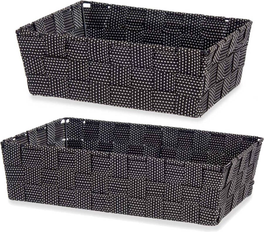 Kipit Set van 4x stuks Kast badkamer opbergmandjes zwart in 2 formaten Opruimmandjes vakverdelers