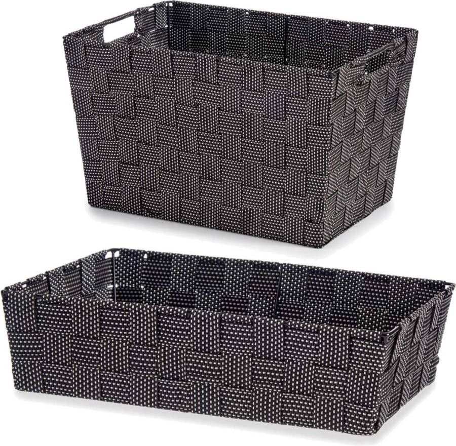 Kipit Set van 4x stuks Kast badkamer opbergmandjes zwart in 2 formaten Opruimmandjes vakverdelers