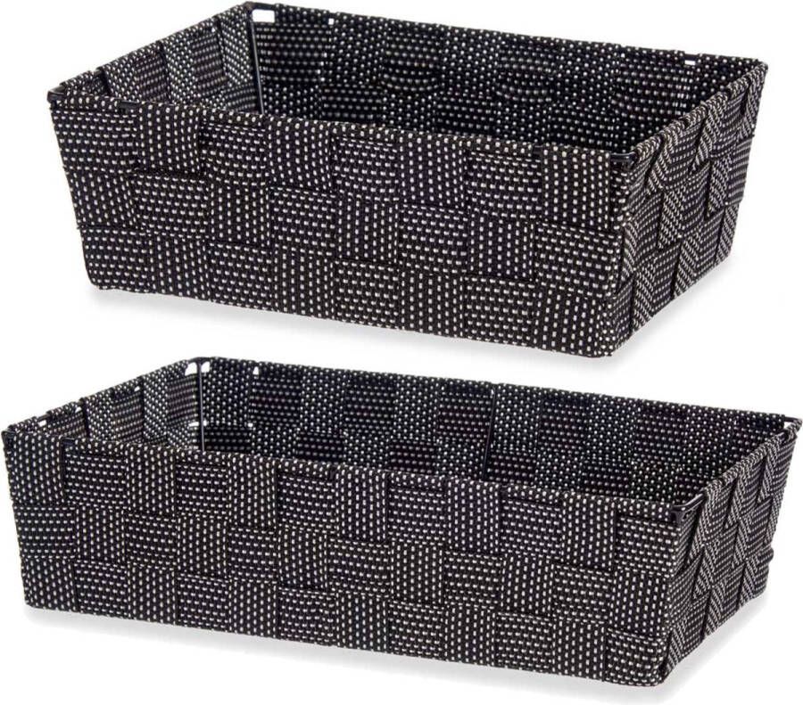 Kipit Set van 6x stuks Kast badkamer opbergmandjes zwart in 2 formaten Opruimmandjes vakverdelers