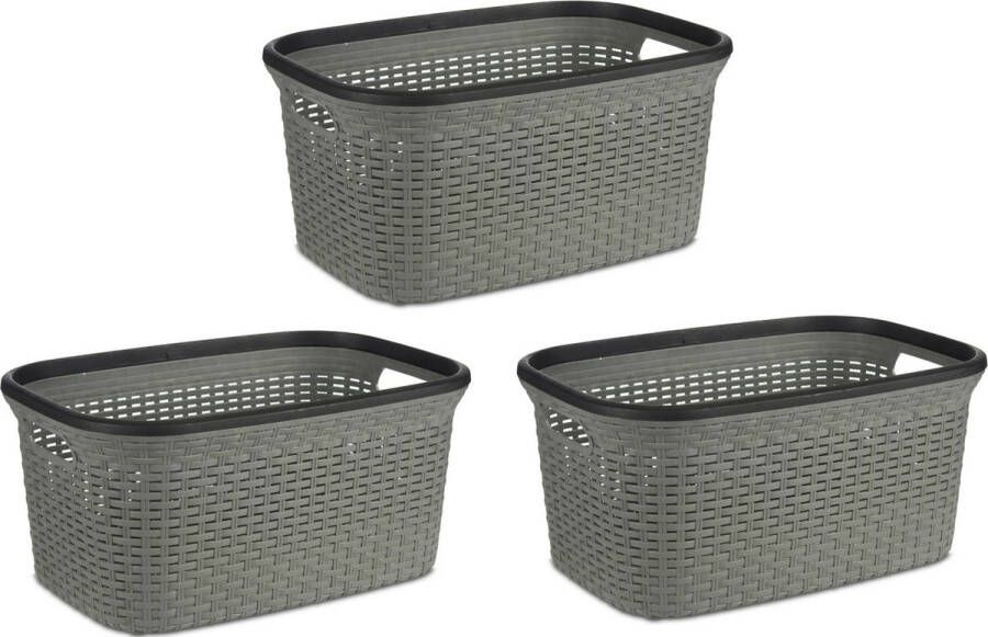 Kipit Wasmand van rotan gevlochten 3x grijs kunststof 36 liter 53 x 36 x 25 cm Wasmanden