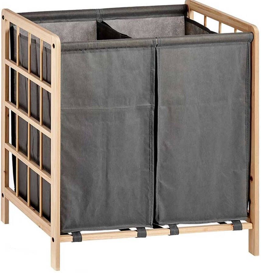 Kipit Wasmand Woodbox met opvang waszak 2x 50 liter compartiment 59 x 33 x 60 cm Wasmanden