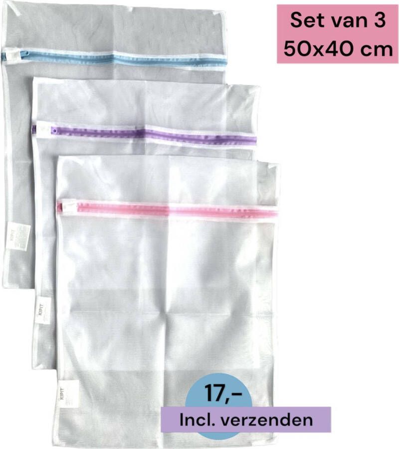 Kipit Wasnet middelgroot met rits Set van 3 50 x 40 cm Inclusief verzenden Middelgrote wasnetten Ritssluiting Wasnetjes Washing Bag Waszakken Waszak Transparant Wit 100% polyester Bescherm je wasgoed en wasmachine