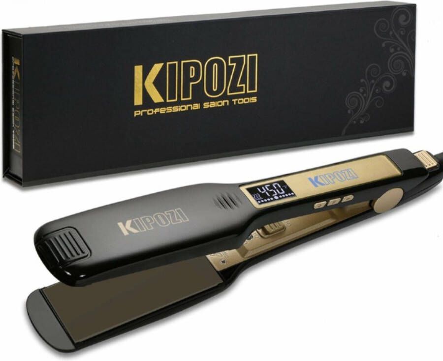 KIPOZI Stijltang met Digitale Lcd Scherm Draagbaar Voor elke Haartype Zwart