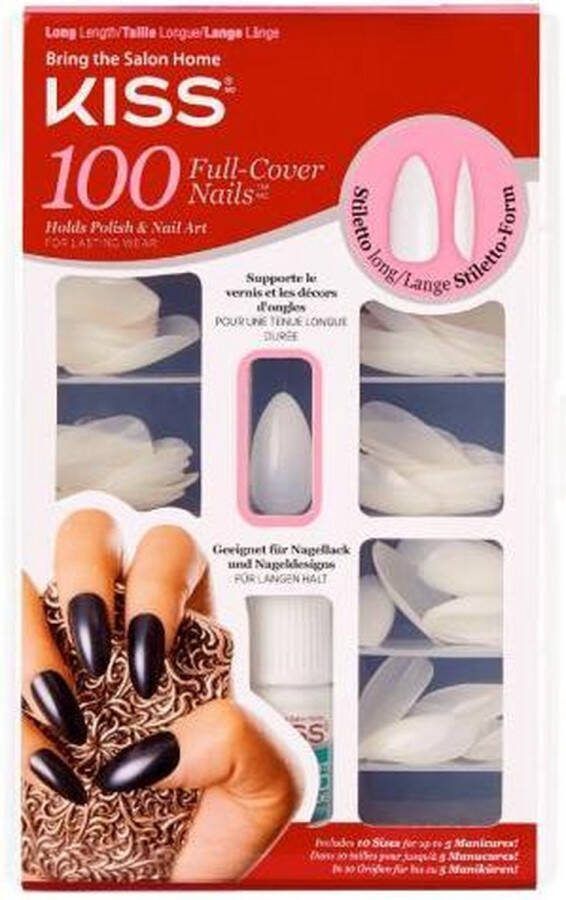 Kiss Gellak 100 Full Cover Nails Kunstnagels 100 stuks Nepnagels Doorzichtig Lang stiletto