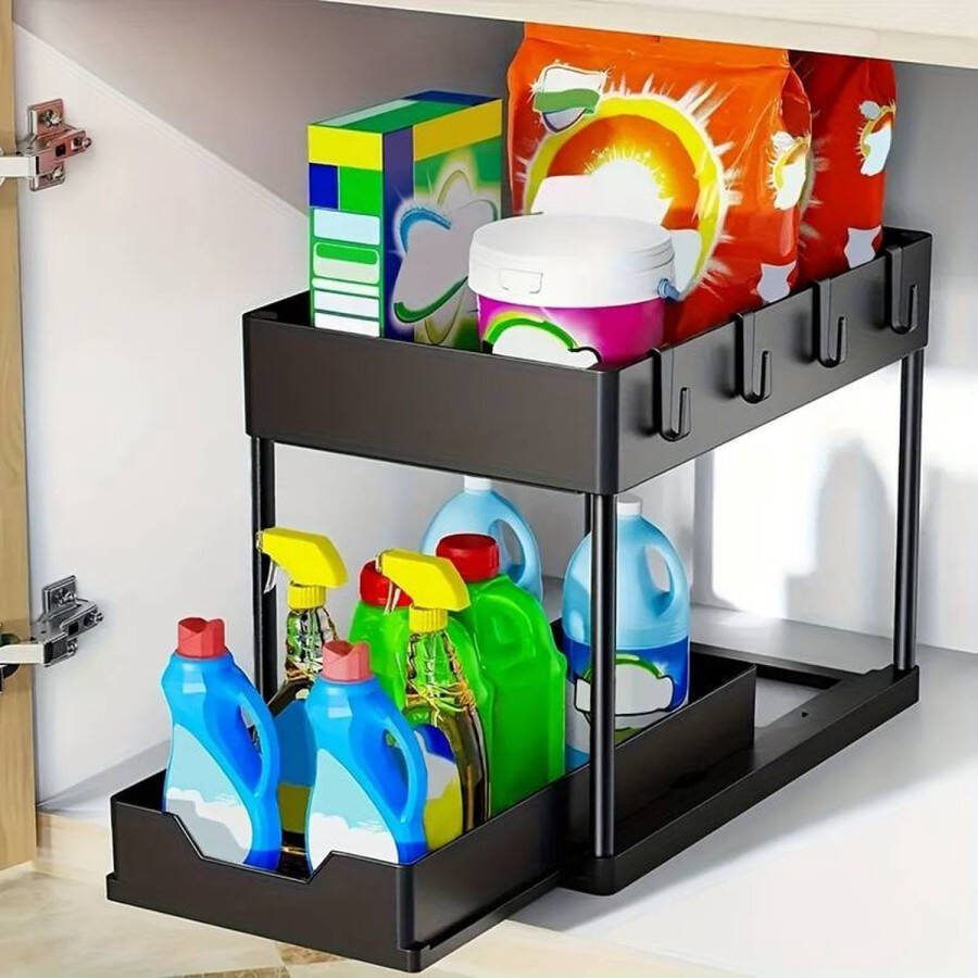Kitch&Life Gootsteenkast organizer Zwart Badkamer organizer Voorraadkast organizer Kruidenrek Bureau organizer Keukenrek