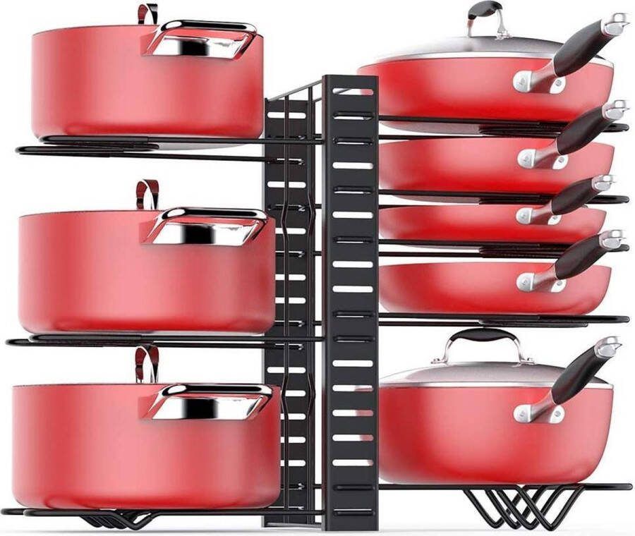 Kitch-Up Pannenrek verstelbaar Opbergrek voor 8 pannen Keukenrek staand Dekselhouder 8 laags
