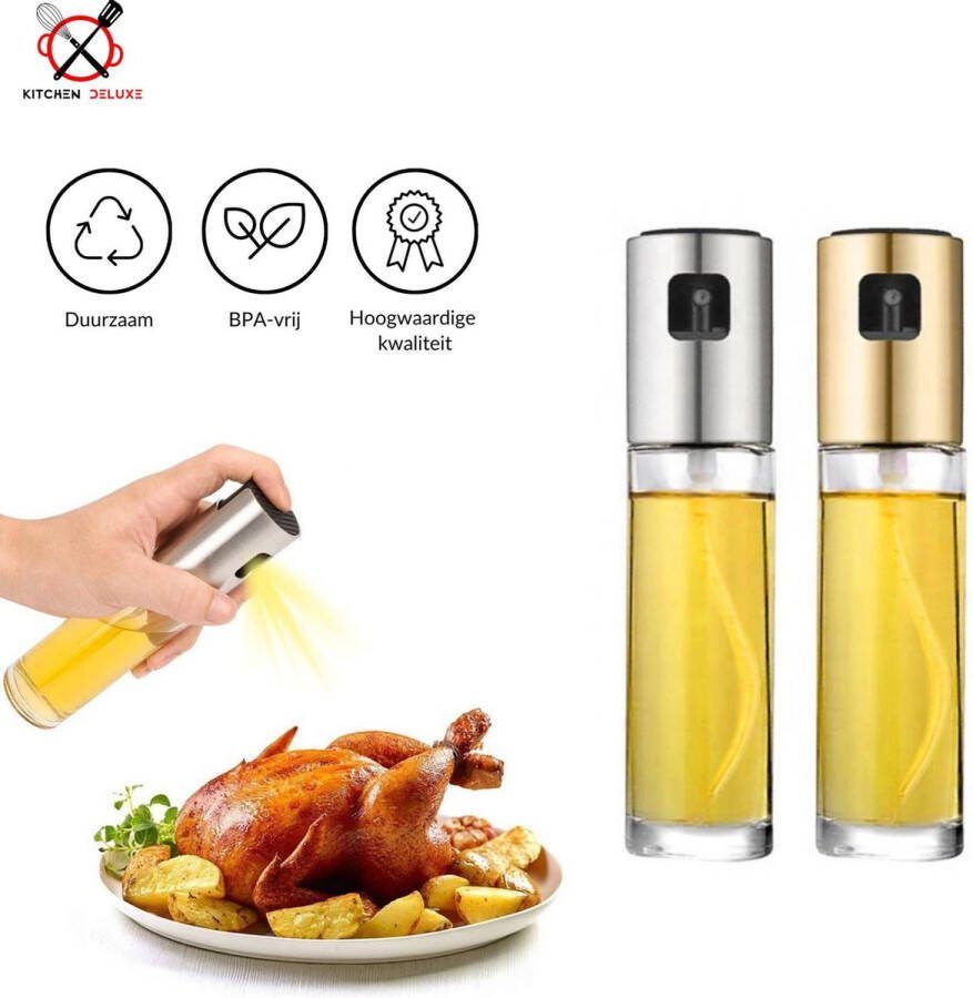 Kitchen Deluxe Olijfolie Sprayer – Oliefles Cooking Spray Pam Spray Olijfolie Spray Olie Diffuser 100ml Inhoud– Oliespuit RVS Ook Geschikt voor Azijn Citroensap Limoensap etc.