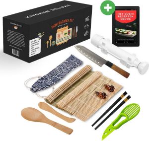 Kitchen Deluxe XXL Sushi Set Sushi Maken- Sushi Maker Milieuvriendelijk Sushi bazooka kit Inclusief Online Sushi Kookboek en avocado snijder Wit