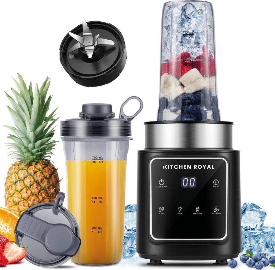 Kitchen Royal Power Blender Pro 1200 Watt Smoothie Blender Met 2 To Go Bekers 4 Standen