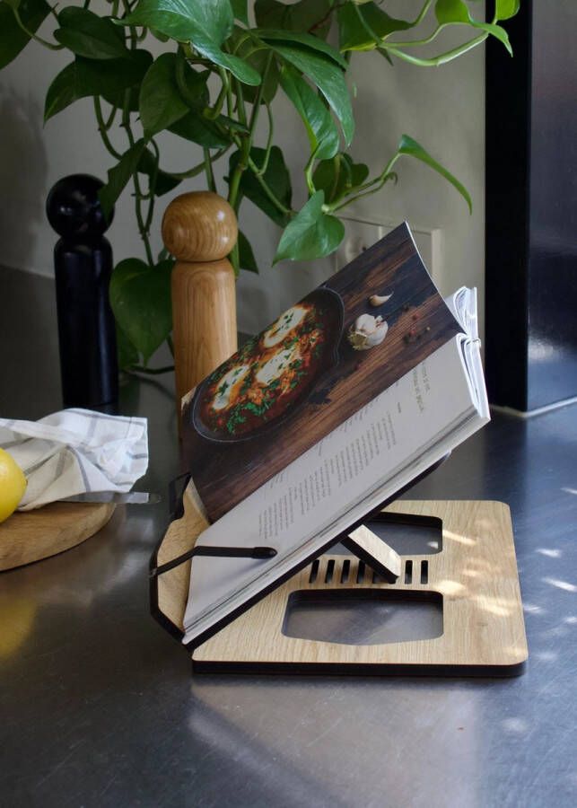 Kitchen trend Kookboek Standaard Cookbook Stand Tablethouder Eiken Oak Verstelbaar In 8 Standen