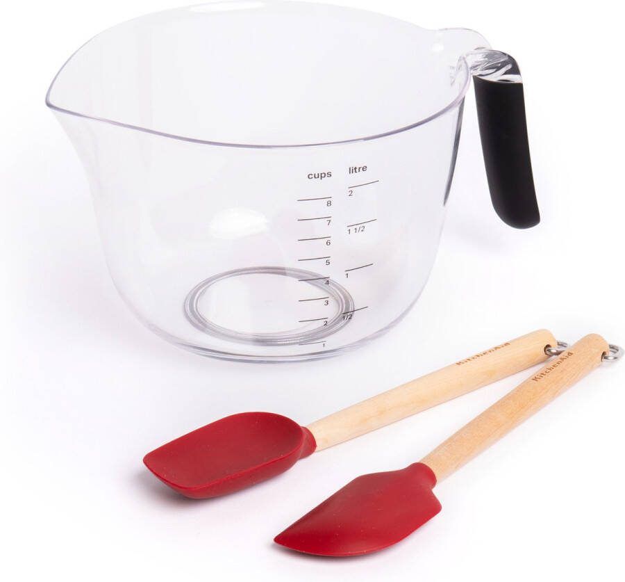 KitchenAid 3-delige bakset met 2x mini berkenhouten en siliconen spatels en 1x antislip mengkom met handvat 1 9 liter