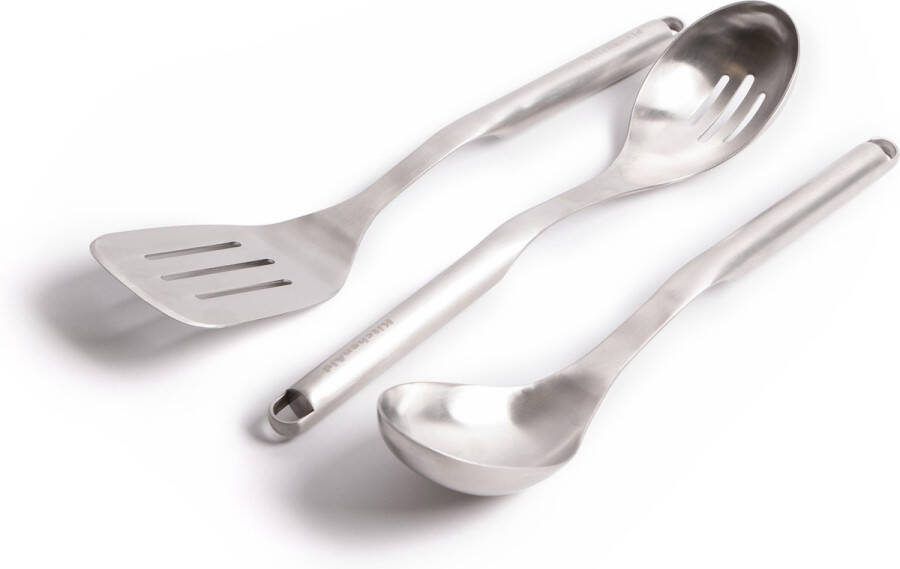 KitchenAid 3-delige premium roestvrijstalen keukengerei set inclusief schuimspaan en kooklepel