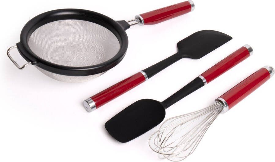 KitchenAid 4-delige Empire Rode Kookgerei Set met Draadgarde Zeef 17 5cm Lepel Spatel & Schraper Spatel