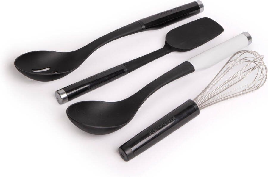 KitchenAid 4-delige onyxzwarte keukenhulpen-set met lepel schuimspaan garde en gietlepel