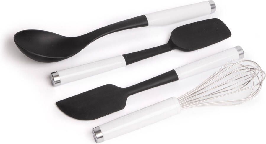 KitchenAid 4-delige White Classic Utensil Set met Schraper Spatel Lepel Spatel Klopper & Gietlepel