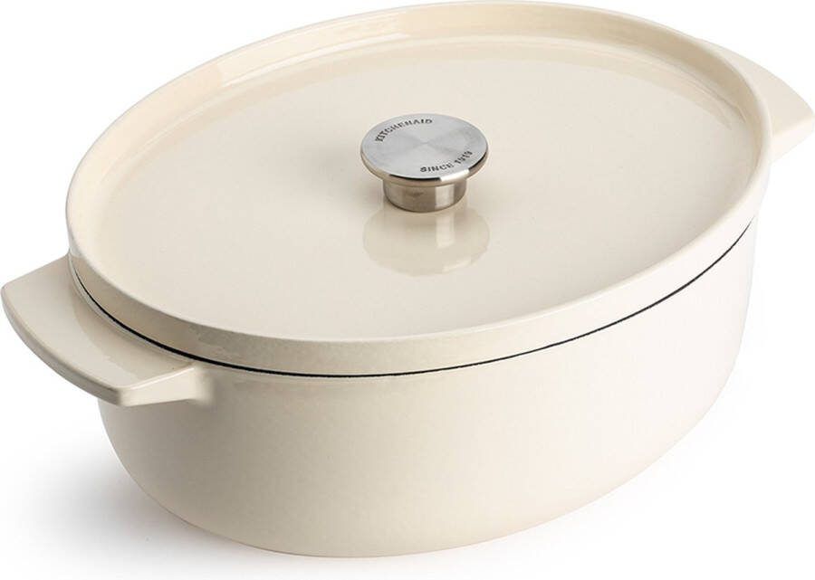 KitchenAid braadpan 30cm geëmailleerd gietijzer amandel wit ovaal