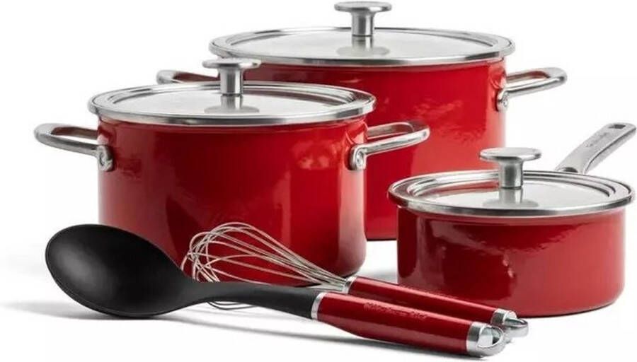 KitchenAid Steel Core Enamel pannenset 5-delig Keizerrood inductie PFAS-vrij