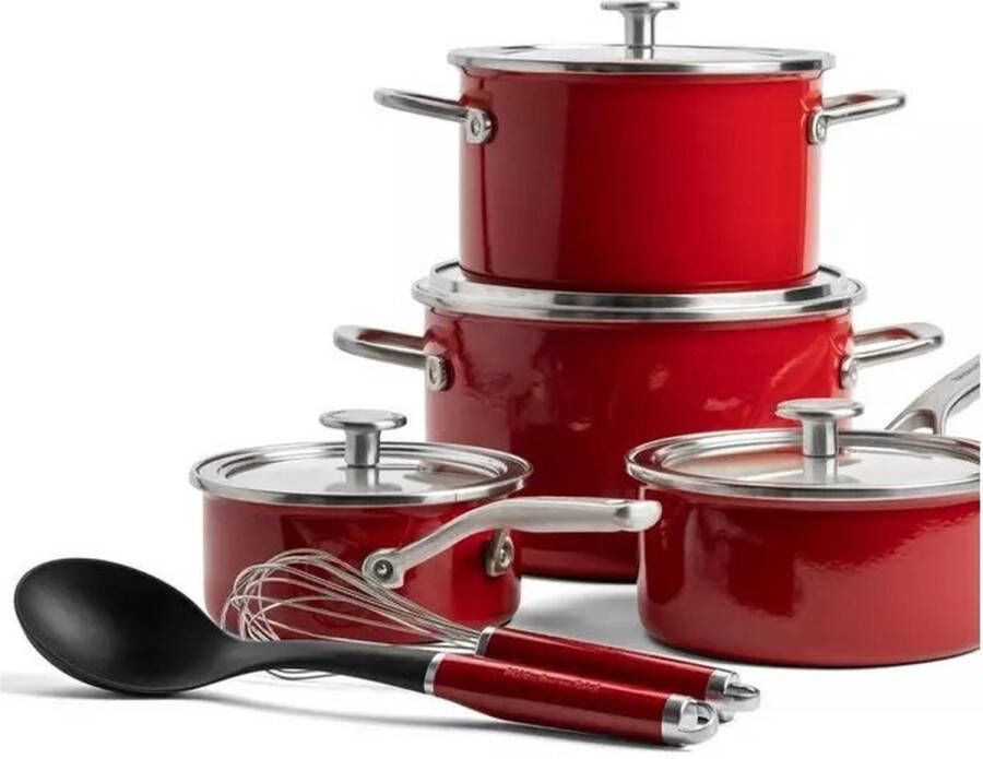 KitchenAid Steel Core Enamel pannenset 6-delig Keizerrood inductie PFAS-vrij