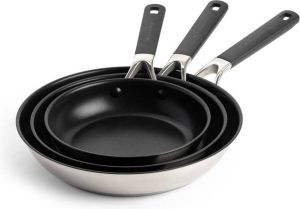 KitchenAid Koekenpannenset Classic Stainless Steel ø 20 24 en 28 cm Standaard anti-aanbaklaag