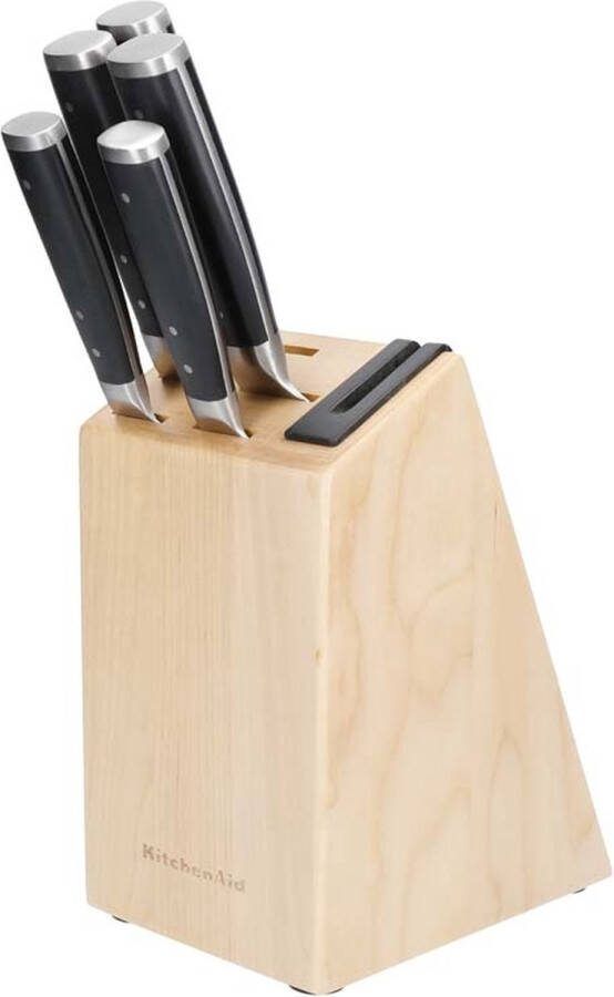 KitchenAid Messenset 5-delig Hoogwaardig Japans Koolstofstaal Berkenhouten Blok