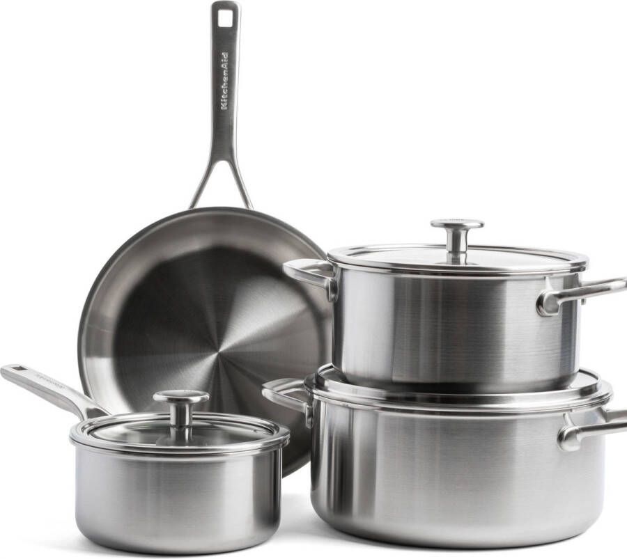 KitchenAid MultiPly Stainless Steel Braadpan 24cm Kookpot 20+24cm Steelpan 16cm 7-delig