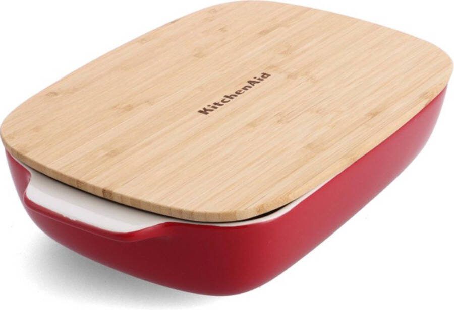 KitchenAid Ovenschaal met bamboe deksel medium keizer rood
