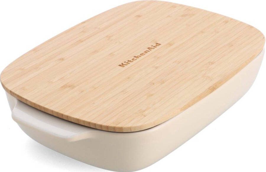 KitchenAid Ovenschaal met bamboe deksel small amandel wit