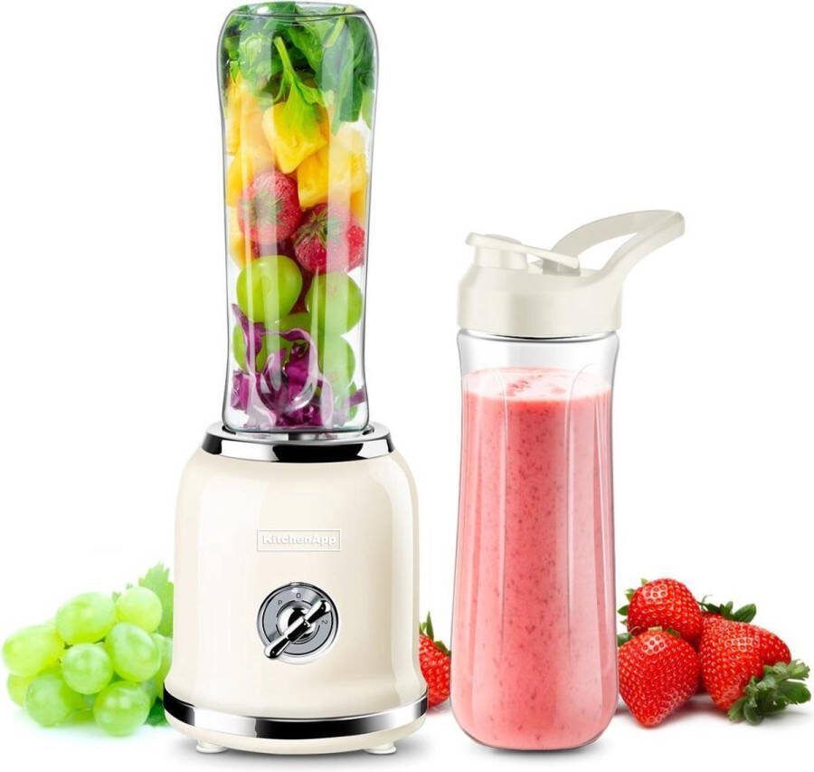 KitchenApp Blender to go Retro blender Smoothie maker Inclusief twee bekers en meerdere accessoires Beige
