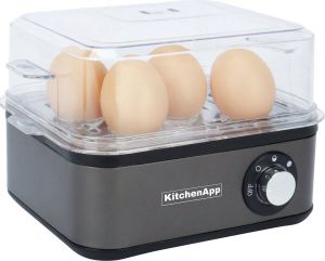 KitchenApp Eierkoker electrisch Geschikt voor 8 eieren Eierkoker met timer Eierkokers Zilvergrijs