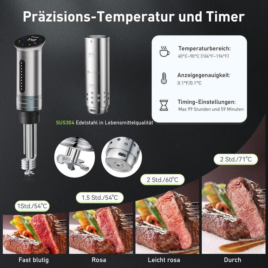 KitchenBoss Sous Vide Stick 1100W Omloop 40°C-90°C