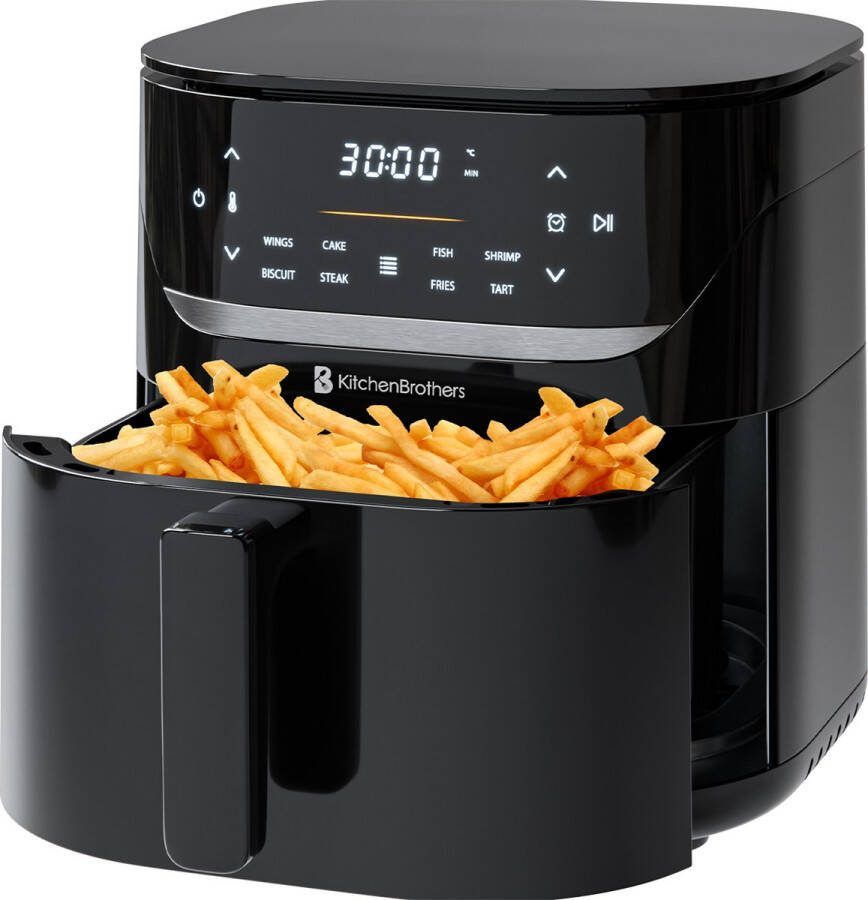 KitchenBrothers Airfryer XL 5L 1500W Heteluchtfriteuse 80ºC tot 200ºC 8 Kookprogramma's Zwart
