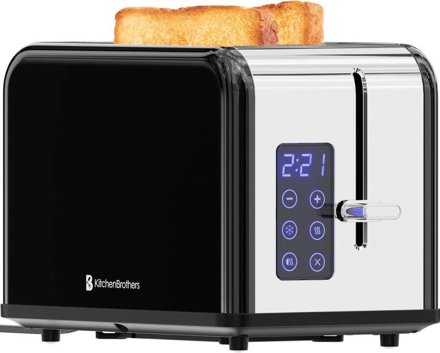 KitchenBrothers Broodrooster Toaster 6 Warmteniveaus 2 Extra Brede Sleuven Touch display 815W RVS Zwart
