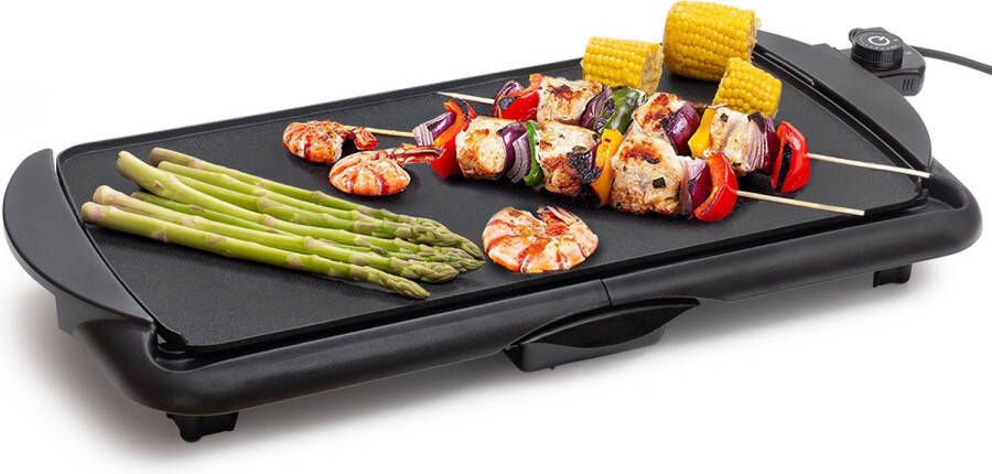 KitchenBrothers Elektrische Grillplaat XL 2000W Teppanyaki Bakplaat Veilig Grillen Zwart