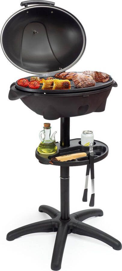 KitchenBrothers Elektrische Barbecue Tafelbarbecue met Grillplaat Anti-aanbaklaag Incl. Plank Houders BBQ Grilloppervlak 46 5x33 8cm 5 Standen tot 300°C 2400W Zwart