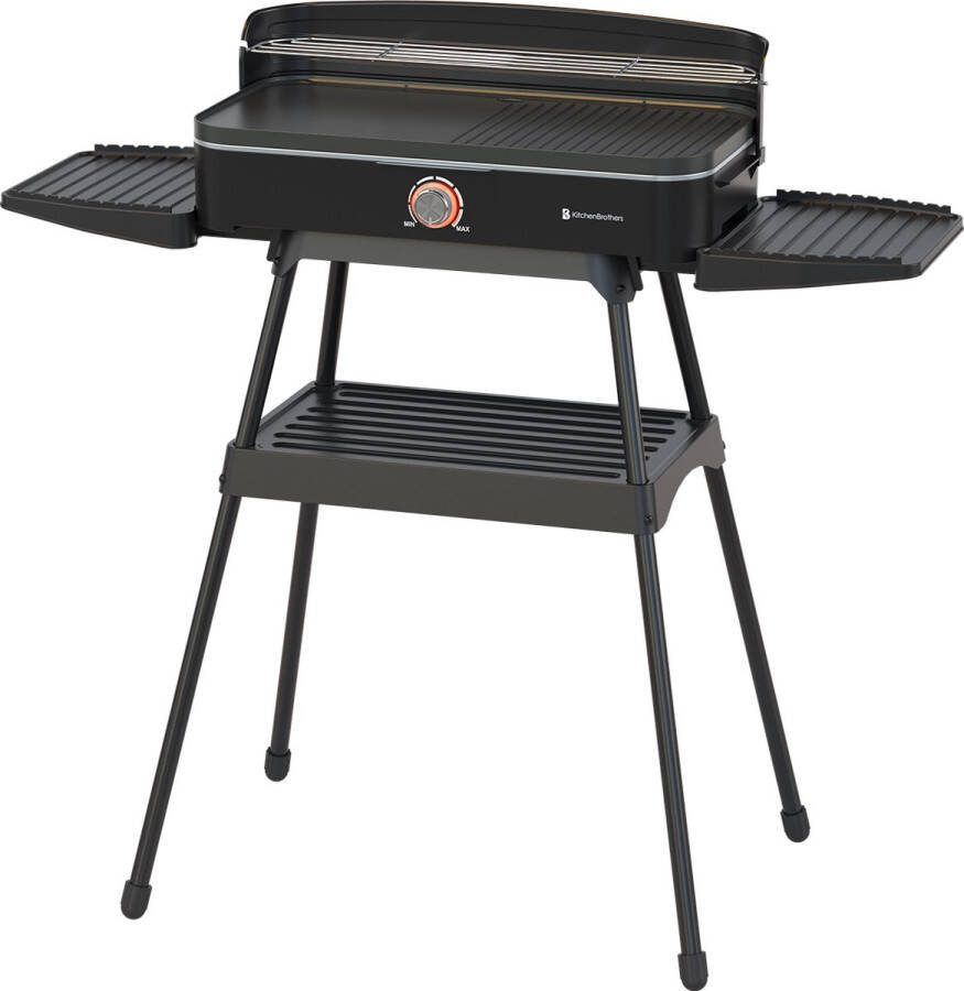 KitchenBrothers Elektrische BBQ Staand en Tafelmodel Barbecue Tafelbarbecue Anti-aanbaklaag 24x50cm Grilloppervlak 2200W Zwart