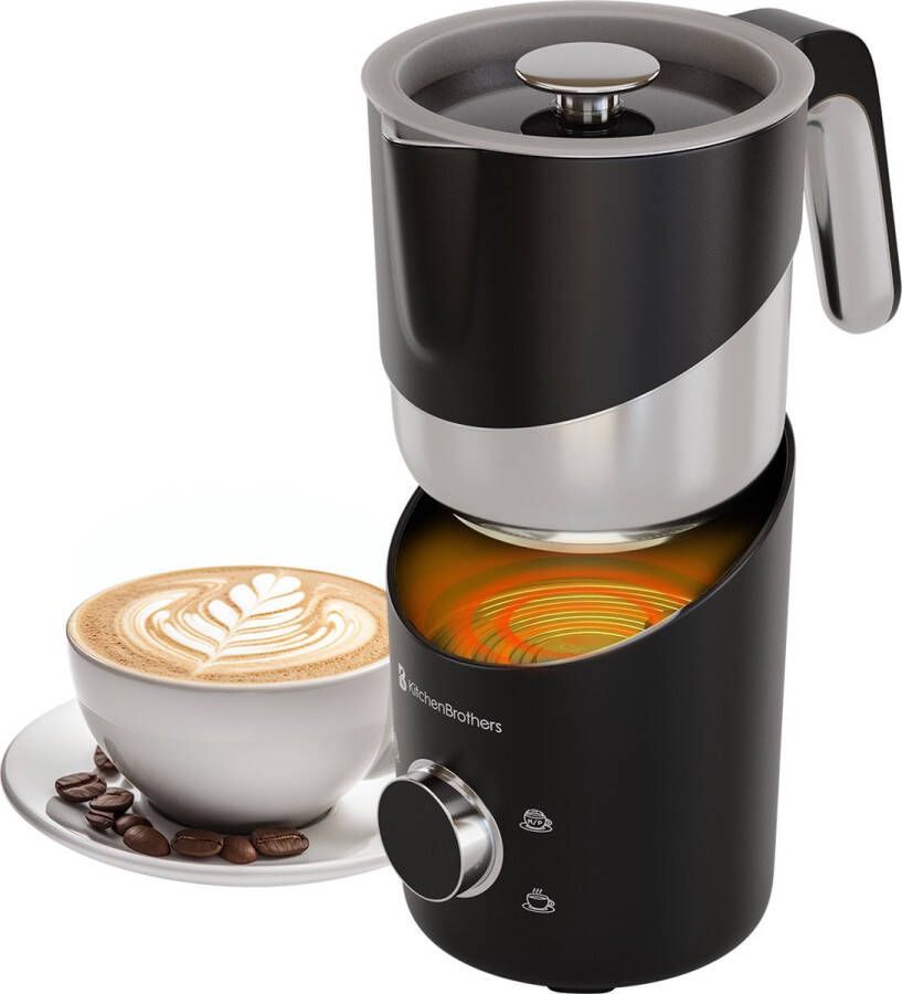 KitchenBrothers Elektrische Melkopschuimer Vaatwasserbestendig 4-in-1 400 ML Voor 3 Cappuccino's Zwart