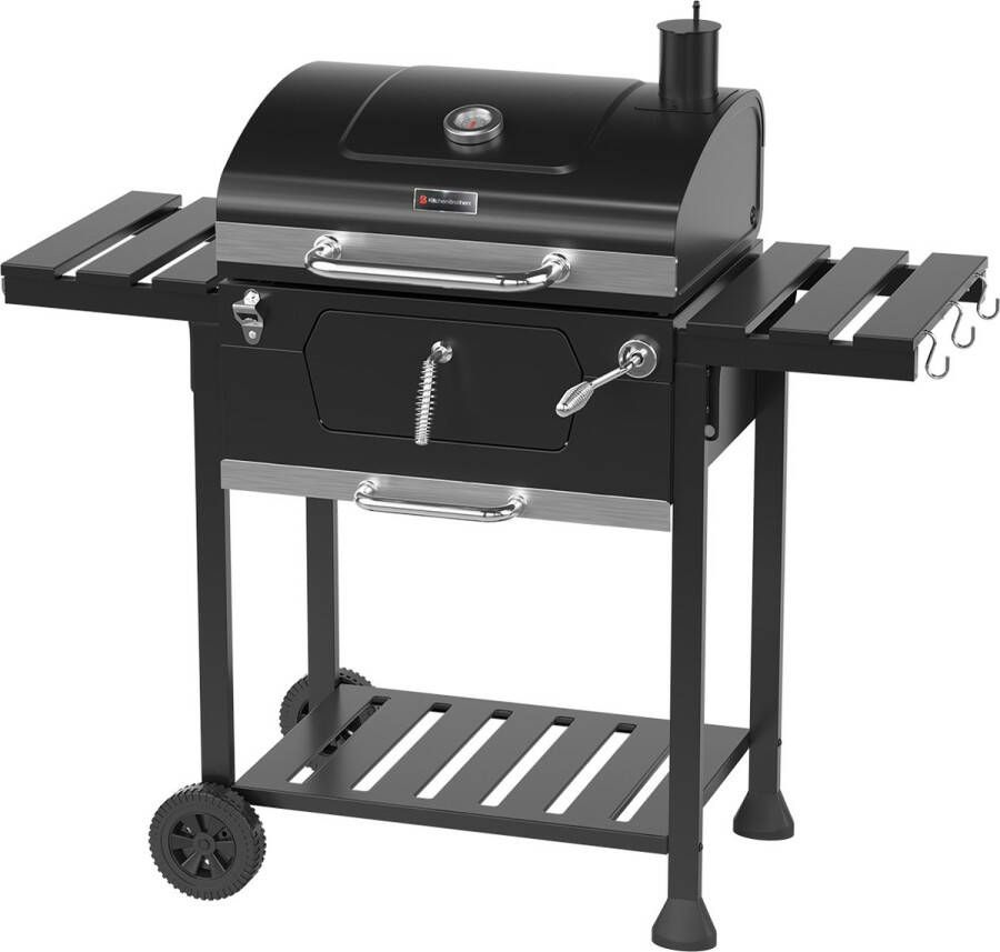 KitchenBrothers Houtskool BBQ Smoker Barbecue Verstelbaar kolenrooster 42x57cm Grilloppervlak Zijpanelen Zwart