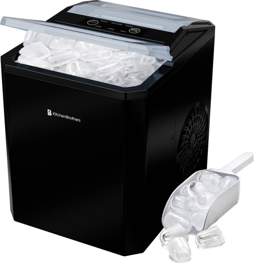 KitchenBrothers IJsblokjesmachine 1L IJsblokmaker met IJsschep Easy Clean 9 Blokjes in 8 min. Zwart