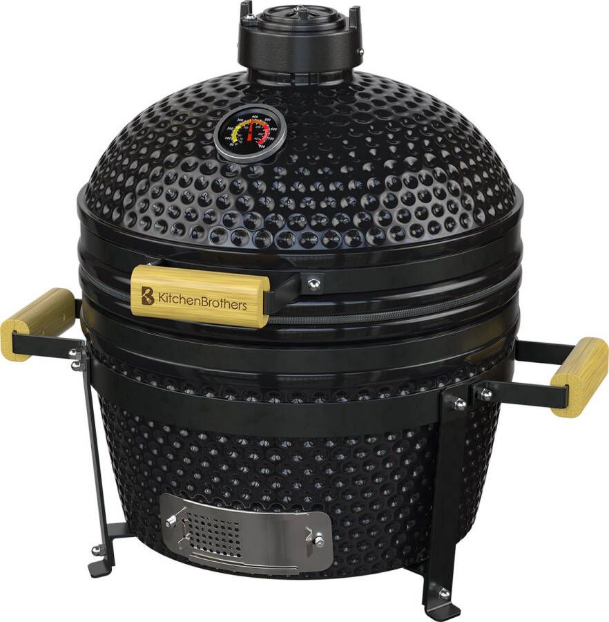 KitchenBrothers Kamado BBQ 16 Inch Houtskool Barbecue 34⌀ cm Deluxe Set Egg BBQ met Accessoires Zwart