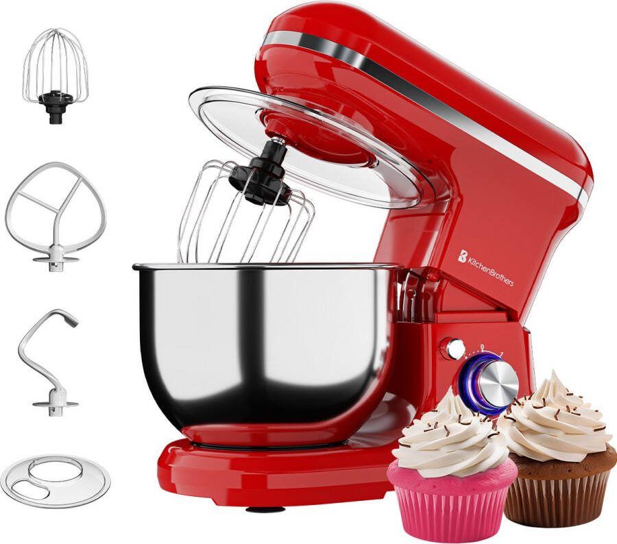 KitchenBrothers Keukenmachine Keukenrobot 5L Keukenmixer 1200W Rood