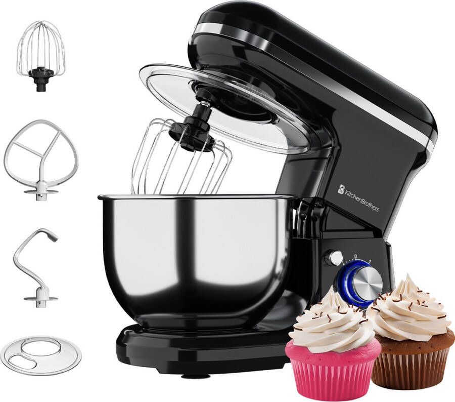 KitchenBrothers Keukenmachine Keukenrobot 5L Keukenmixer 1200W Zwart